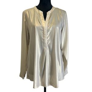Chico's Relaxed Cream/Gold Mandarin Collar Blouse